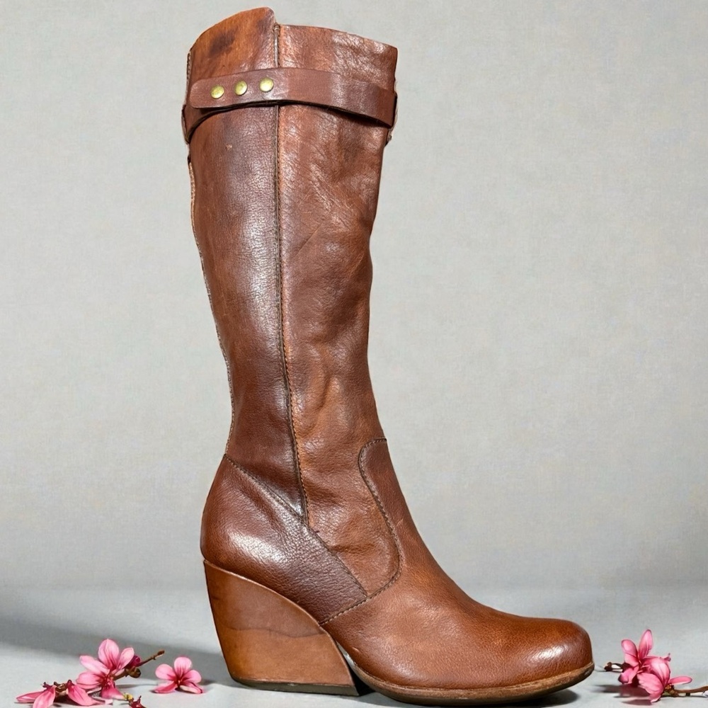 KORK-EASE Shawna Brown Leather Knee-High Boots Size 9 1/2 Women